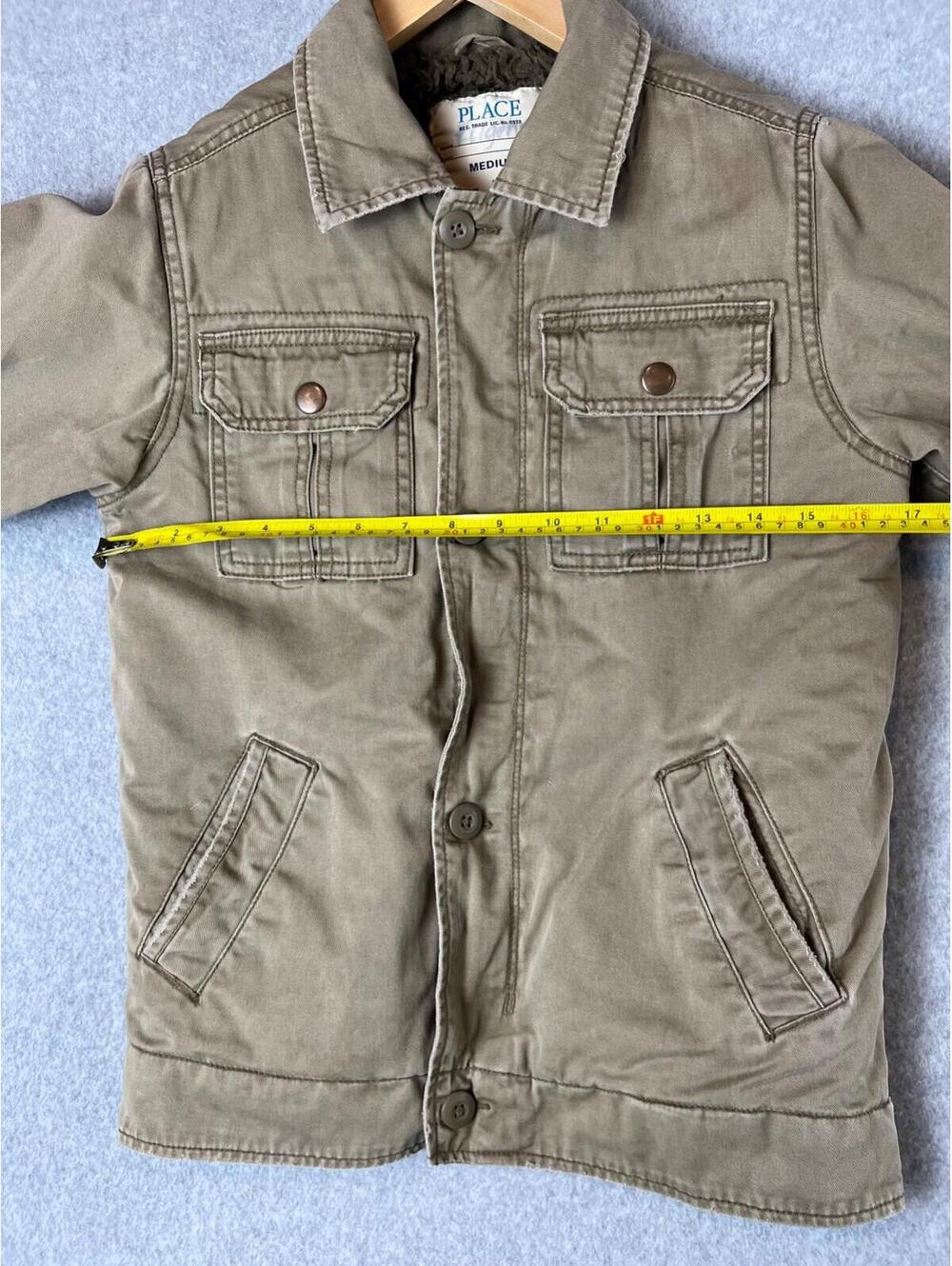 Children's Place utility Jacket Boys Size M Khakis Fur Buttoned Winter Warm - Picture 10 of 12